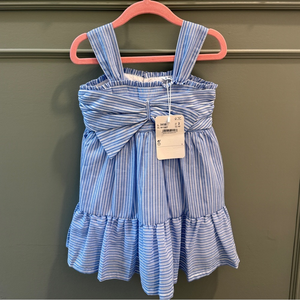 Mayoral Blue and White Striped Girls' Sundress with Front Bow SZ 2T
